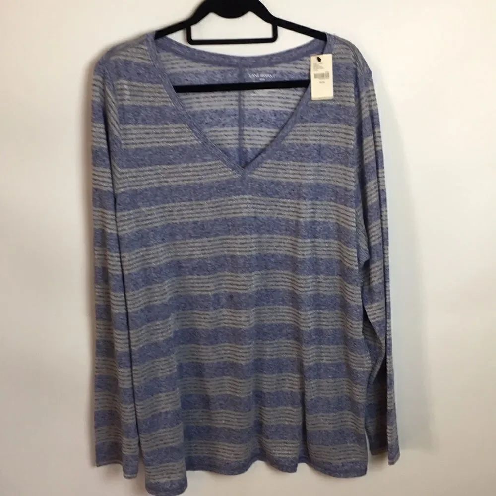 Lane Bryant Purple Multi Plus Striped Sparkle Long Sleeve T-Shirt Top Sz 22/24.
